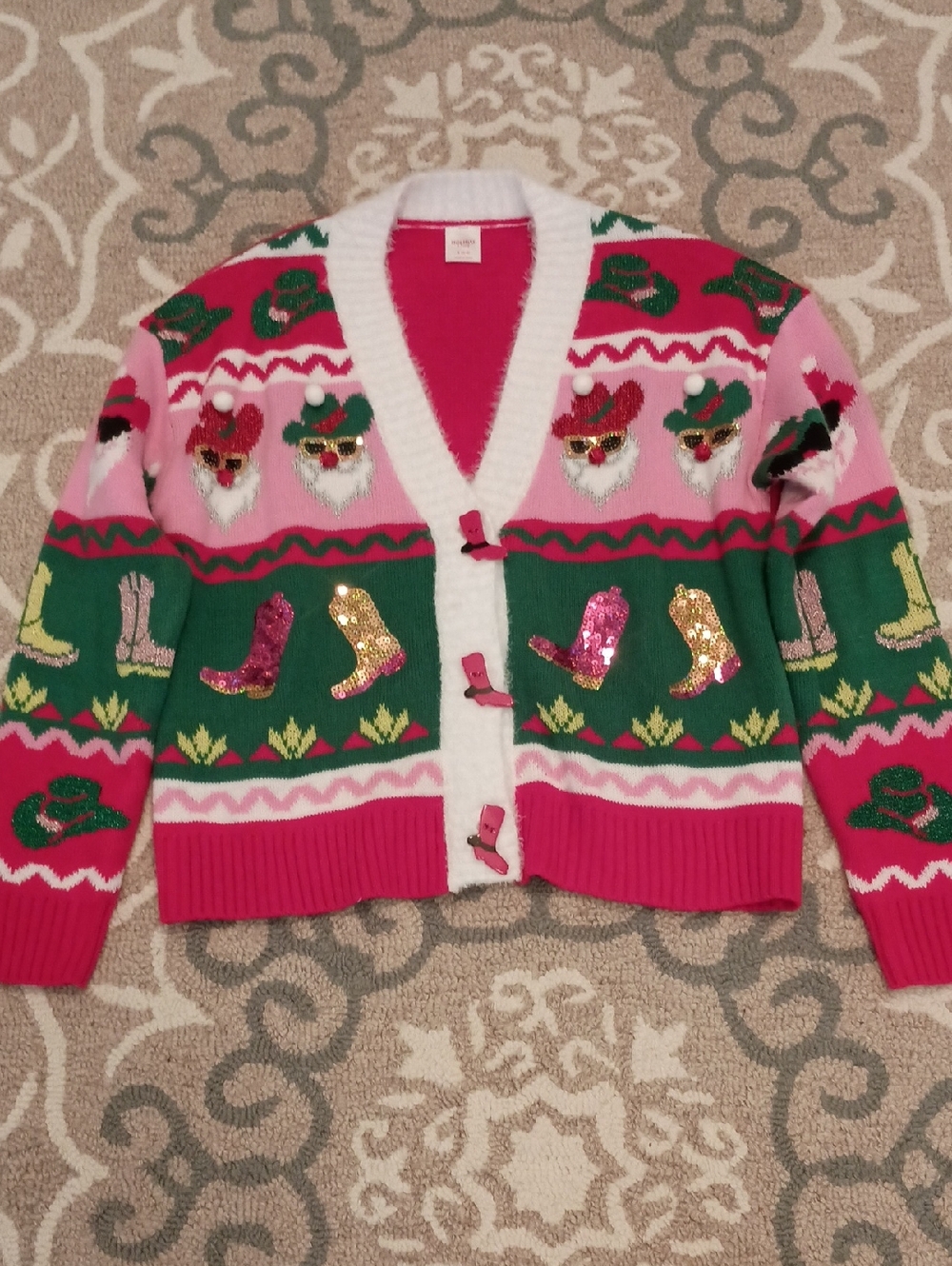 Holiday Time Red Knit Cardigan with White Trim